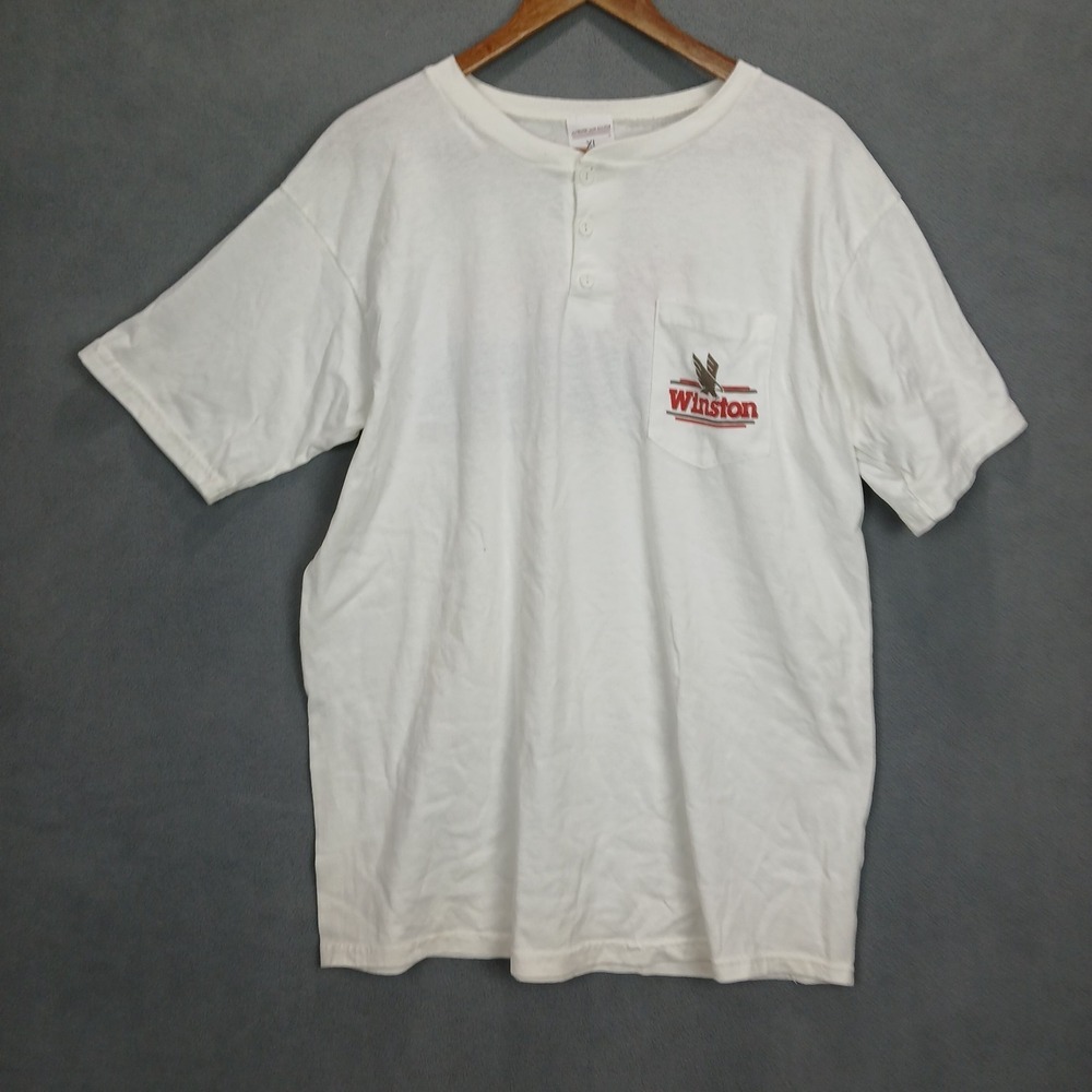 1990 Vintage American Born Winston Winners Club Henley‎ Shirt Mens XL White